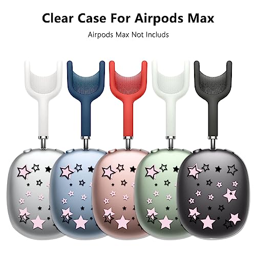 Silicone Case for AirPods Max Headphones, Clear Star Soft TPU Ear Cups Cover/Ear Pad Cover/Headband Protection for Apple AirPods Max USB-C/Lightning (2024/2020) (Pink Stars)