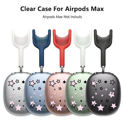 Silicone Case for AirPods Max Headphones, Clear Star Soft TPU Ear Cups Cover/Ear Pad Cover/Headband Protection for Apple AirPods Max USB-C/Lightning (2024/2020) (Pink Stars)