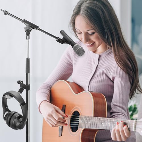 GEEKRIA for Creators Headphone Headset Holder Hanger Clip for Microphone Musical Stand, Universal Accessory, Can Hold Headphone, Tambourines, Cords (Black)