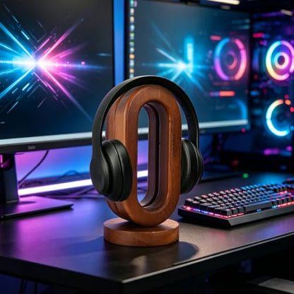 Wooden Headphone Stand for Desk, Solid Wood Headset Holder | Modern Desktop Headphone Hanger, Minimalist Desk Accessory for Home Office, Gaming Setup & Studio