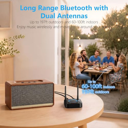 [Upgraded] 1Mii B06Pro Long Range Bluetooth Receiver, HiFi Wireless Audio Adapter, Bluetooth 5.3 Receiver with 3D Surround aptX HD Low Latency Optical RCA AUX 3.5mm Coaxial for Home Stereo System - color: B06Pro Black