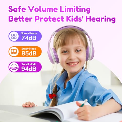 EarFun K2 Kids Bluetooth Headphones for School, Kids Headphones with Mic | Volume Limited, 40H Playtime, Built-in Mic, Stereo Sound, Foldable Over-Ear Headphone for Kids/Toddler/Travel/Tablet, Violet - color: Violet