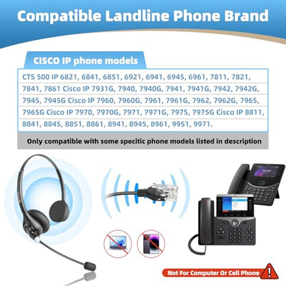 Arama Telephone Headset for Cisco Office Phones, Wired RJ9 Headset, 602C