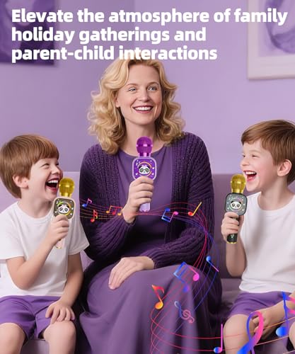 Kids Karaoke Microphone Mini, Bluetooth Voice Changer Toy Ages 3-12, purple | LED Party Lights, Rechargeable Portable, Long Playtime, Duets, BT 5.3, Christmas Birthday Gifts for Toddler Boys & Girls - color: purple - 1