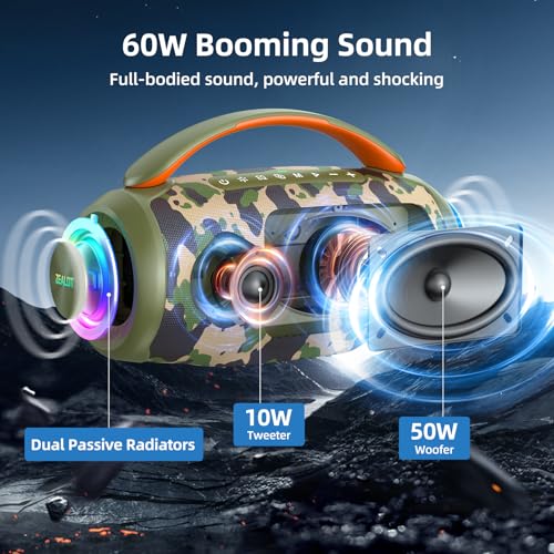 ZEALOT Portable Bluetooth Speaker, 80W Peak Waterproof Loud Booming Sound Speakers, Dual Pairing, XBass, 20H Playtime, Outdoor Speaker with Handle for Camping, Beach, Party, Backyard (CAMO)