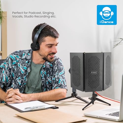 IDANCE Microphone Isolation Shield, 3 Panel Foldable Vocal Shield with Absorbent Foam for Mic Stand or Tabletop Use, Mic Isolation for Studio Recording, Podcasting, Voiceover