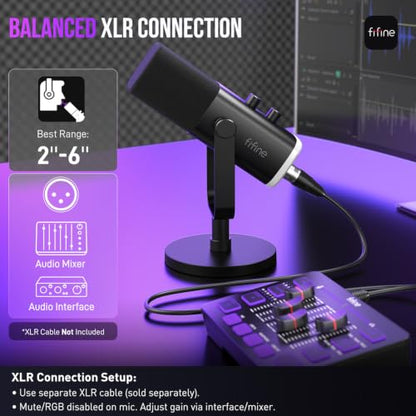 FIFINE AmpliGame AM8 USB/XLR Dynamic Microphone for Gaming Streaming - color: Black