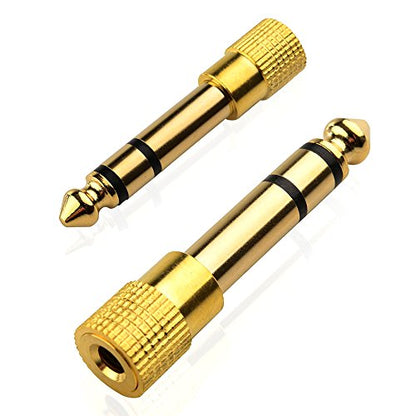 2Pcs 6.35mm Plug to 3.5mm Socket Stereo Audio Jack Adapter, Gold-Plated | 1/4in to 1/8in, connects amps, guitars, pianos, drums, speakers & mics to smaller devices