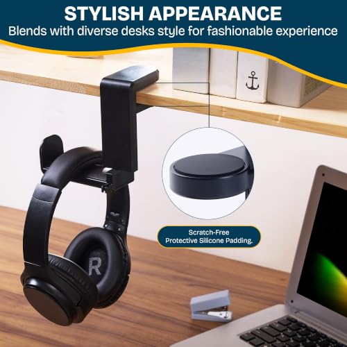 Headphone Stand for Desk - Clamp-On Headset Holder with 360° Rotating Hook