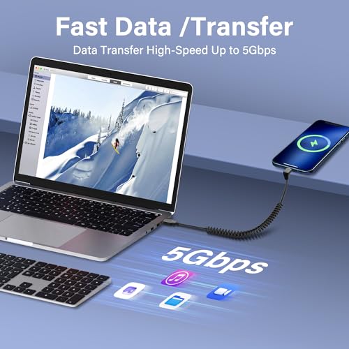 SinLoon USB Type C Coiled Cable 5Gbps Retractable 90 Degree USB3.0 to USB C Charging Cable and Data Transfer for Phone, Tablet, Other USB C Devices (M to D)