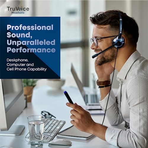 TruVoice HD-550 Dual Headset Bundle for Desk Phones | Training | Supervising | Coaching for Office and Call Center - Compatible with All Phones Including Yealink, Polycom, Poly, Mitel, Cisco, Avaya