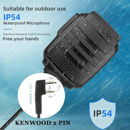 Retevis Walkie Talkie Speaker Mic, IP54 Waterproof Shoulder Mic, 2 Pack | 2 Pin, for RT68/RT22/RT21/H-777/RT86, Compatible with BAOFENG UV-5G Kenwood Samcom Arcshell Two Way Radios