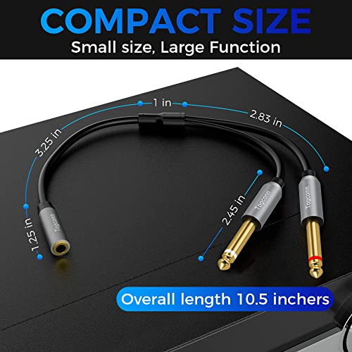3.5mm to Dual 6.35mm Y-Adapter Splitter 0.6 Feet,3.5mm 1/8 Inch TRS Stereo Female to 2 X 6.35mm 1/4 Inch TS Mono Male Y Splitter Audio Cord Converter Connector for Phone, PC, Computer Sound Card,Mixer - size: 1 Pack, style: 3.5(female) to dual 6.35(male)