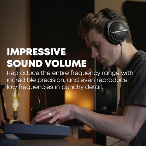 beyerdynamic DT 770 PRO, 32 Ohm, Closed Back, Over Ear, Wired Professional Studio Headphones, Mobile Recording, Podcast, Gaming, 1.6m Straight Cable, Black with Limited Edition Gray Velour Ear Pads | Closed Back, Over Ear, Wired Professional Headphones, M