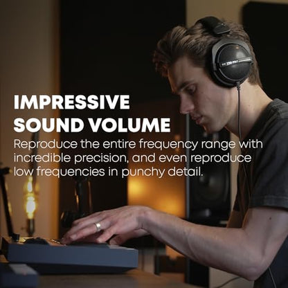 beyerdynamic DT 770 PRO, 32 Ohm, Closed Back, Over Ear, Wired Professional Studio Headphones, Mobile Recording, Podcast, Gaming, 1.6m Straight Cable, Black with Limited Edition Gray Velour Ear Pads | Closed Back, Over Ear, Wired Professional Headphones, M