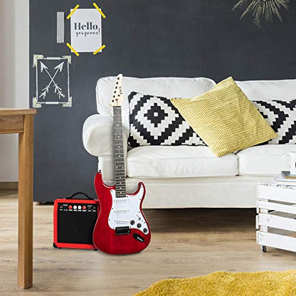 LyxPro Electric Guitar Amp 20 Watt Amplifier Built in Speaker Headphone Jack and Aux Input Includes Gain Bass Treble Volume and Grind - Red - color: Red, size: 20 Watt