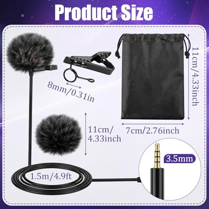 Tellegloww 4 Pack Lavalier Lapel Microphone with Furry Windscreen, 3.5mm Compatible with DJI Mic/rode Wired for Smartphone Interview, Video, Broadcasters, Portable Storage Pouch Included, Black
