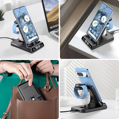 3 in 1 Charging Station for Google Pixel Watch 3/2, 25W Super Fast Wired USB C Charger Stand for Google Pixel 10/10 Pro/10 Pro XL/9/8/7, Pixel Buds Pro 2/2a, SwanScout 701G2, (Not for Pixel Watch 4/1)