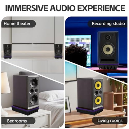 TroyStudio Speaker Isolation Pads, 2 Pack Subwoofer Wedge for 6.5"-8" Studio Monitor Pair, Thick Acoustic Foam Felt Riser Mat, Bass Speaker Feet Improve Sound Clarity for Desktop, Home Theater - size: L