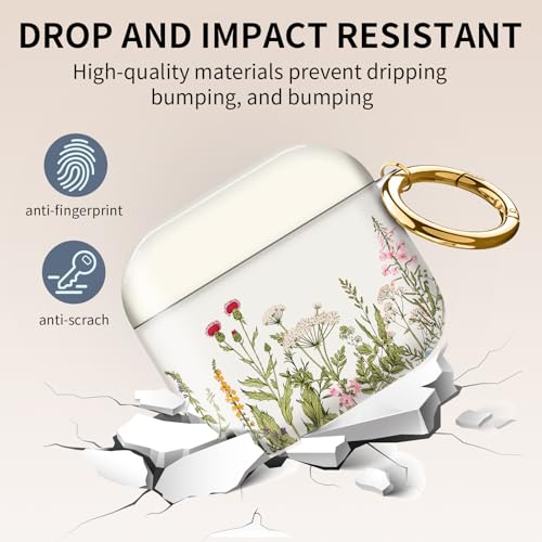 Cute Case Cover Compatible with AirPods 4th Generation 2024, Shockproof for Women & Girls with Cute Golden Round Buckle – Protective, Anti-Drop Design(Cute Beige Flower) - color: cute Beige Flower