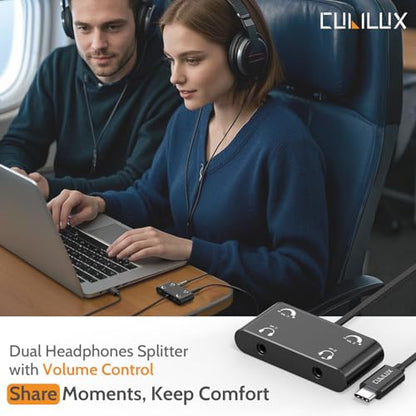 Cubilux USB C Headphone Splitter with Volume Control, Type C to 3.5mm Dual Earphones Audio Splitter for iPhone 17/16/15, iPad Pro 13/12.9/11, iPad Air 13/11, Galaxy S25/S24/S23, Pixel 10/9/8 Pro - style: USB C