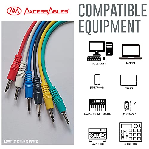 AxcessAbles 1/8 inch (3.5mm) TS to 1/8 inch (3.5mm) TS Unbalanced Mono Patch Cables | Modular Synth Cables | TS Aux Cords| Eurorack Audio Cables | 3.5mm TS Aux Cords 6 Pack (3ft) - size: 3ft