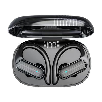 Wireless Earbuds with Ear Hooks Bluetooth Headphones with Earhook,ENC Noise Cancelling Mic,60Hrs Playtime,IPX7 Waterproof,9D Stereo Sound,Power Display,Bass in Ear Earphones for Running Workout,Black - color: Black