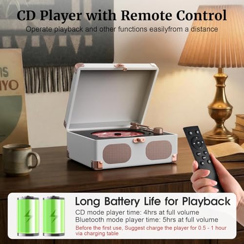 RetroAudio CD Player with Speakers Retro Portable CD Players for Home Music Player with Remote Control,V5.4 Bluetooth in&Out Desktop Suitcase CD Player with AUX in, Headphone Jack,USB Playback，White - color: White