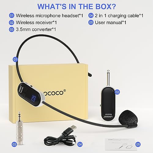 UHF Wireless Headset Microphone System: Mic Headset - LED Digital Display, Head Handheld Mic 2 in 1, Working Time 6H, 165 ft Range Mics for Voice Amplifier, Tour Guide, Teaching, Fitness, PA System - color: Black1