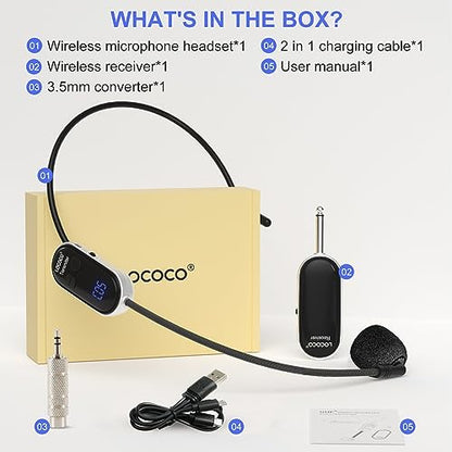 UHF Wireless Headset Microphone System: Mic Headset - LED Digital Display, Head Handheld Mic 2 in 1, Working Time 6H, 165 ft Range Mics for Voice Amplifier, Tour Guide, Teaching, Fitness, PA System - color: Black1