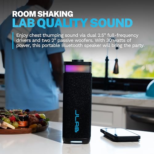 JLab, JBuds Party, Portable Bluetooth Speaker, IP56 Waterproof, Multi-Speaker Connect, RGB Lighting, Black - color: Black