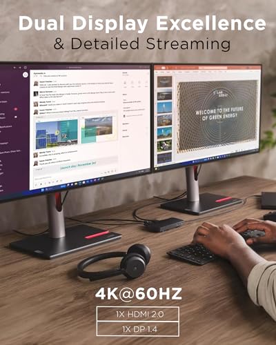 Lenovo USB-C 듀얼 디스플레이 여행용 도크 - 7 포트, 통합 케이블, 범용 호환성, 4K에서 디스플레이 2개 - 블랙 - style: USB 도크