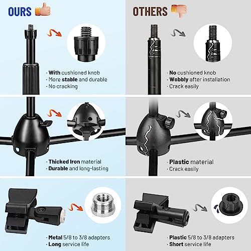 CAHAYA Mic Stand Heavy-Duty Super Resistent Tripod Boom Height Adjustable | Universal Microphone Arm Stand with 2 Mic Clips 3/8" to 5/8" Adapter for Most Mics for Singing Wedding Performance Podcast