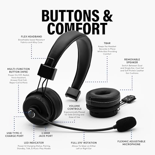 Blue Tiger Elite Ultimate 2-in-1 Bluetooth Headset - Dual & Single Ear | 2-in-1 Mono to Dual Headset with mic, wireless noise cancelling, high-fidelity sound, 60-hour talk time, USB-C, Bluetooth 5.2