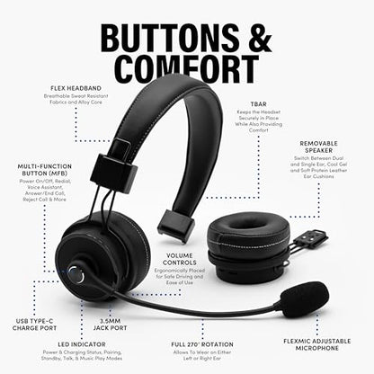 Blue Tiger Elite Ultimate 2-in-1 Bluetooth Headset - Dual & Single Ear | 2-in-1 Mono to Dual Headset with mic, wireless noise cancelling, high-fidelity sound, 60-hour talk time, USB-C, Bluetooth 5.2