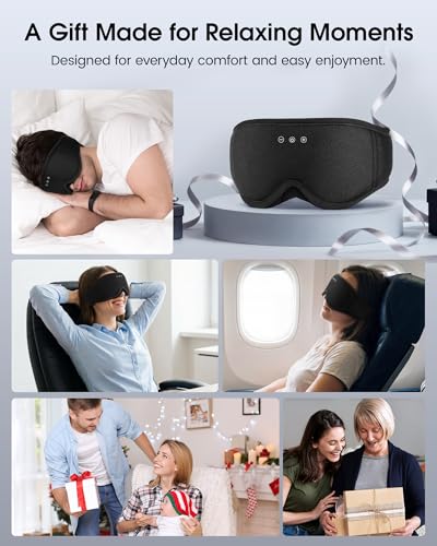 MUSICOZY Sleep Mask Bluetooth Headphones Eye Masks for Sleeping Headphone | 3D Wireless EyeMasks for Side Sleepers, 14-Hour Playtime, Ultra-Soft Breathable, Ultra-Thin Stereo Speakers for Women Men - color: Classic Black