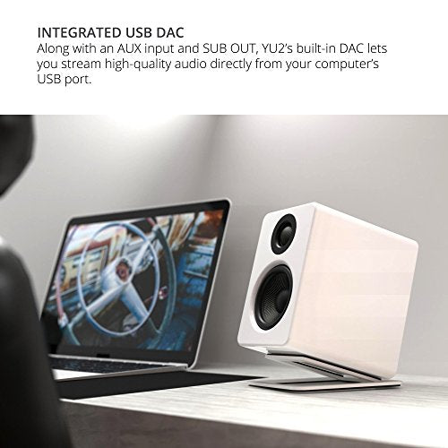 Kanto YU2GW PC Gaming Desktop Speakers | 3" Composite Drivers | 3/4" Silk Dome Tweeter | Class D Amplifier | 100 Watts | Built-in USB DAC | Subwoofer Output | Pair | Gloss White - color: Gloss White