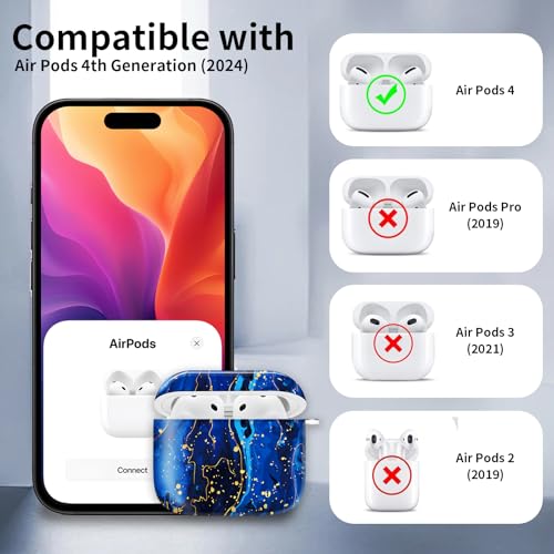 Cute Case Cover Compatible with AirPods 4th Generation 2024, Shockproof, Full-Body Protection - Protective, Anti-Drop Design (Cute Blue Marble) - color: Cute Blue Marble