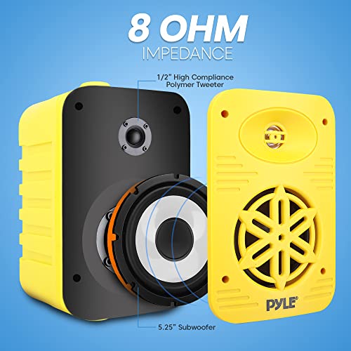 Pyle 500 Watt Bluetooth Indoor Outdoor Speakers Pair - Dual Waterproof 5.25” 2-Way Full Range Speaker System w/ 1/2” High Compliance Polymer Tweeter |Home, Boat, Marine, Deck, Patio, Poolside (Yellow) - color: Yellow