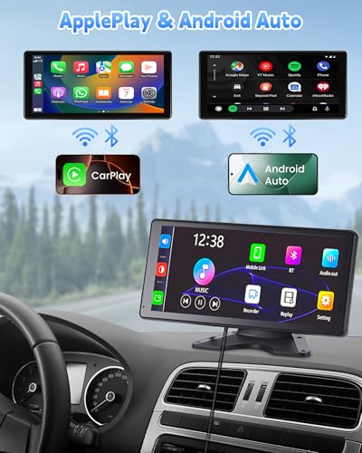 RV Camera System with CarPlay Android Auto 10.36 Inch Touch Monitor | 4 1080P wired IP69 backup cameras, BSD blind spot alert, 24H parking monitor, DVR recording, for semi truck trailer RV camper