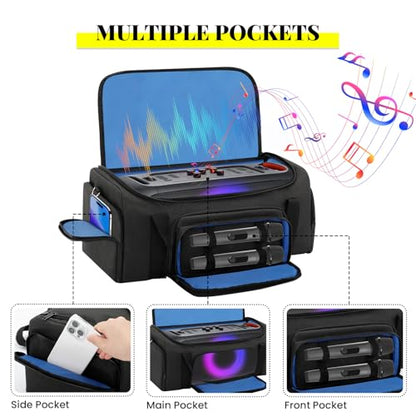Speaker Bag Compatible with JBL PartyBox On The Go & On-The-Go Essential | Portable Speaker Carry Tote with Pockets for 2 Mics, Cables & Chargers, Top & Front Openings for Playback, Bag Only, Black - color: Black