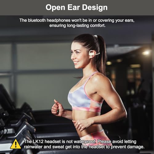 Open Ear Bluetooth V5.4 Wireless Headphones with Noise Cancelling Mic | 12H Playtime, 15.4mm Diaphragm Driver, Open Ear Headset for Office Meeting Running Cycling Driving (Beige)