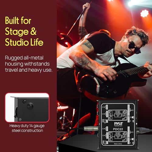 PYLE-PRO Premium Direct Injection Audio Box - Passive DI Unit Hum Eliminator w/ Input Attenuator to Connect Guitar & Bass - 1/4 Inch Impedance Transformer Connector to Balanced & Unbalanced XLR-PDC22 , Black