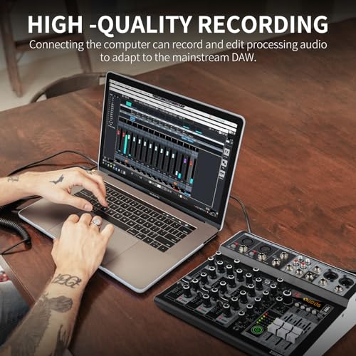 XTUGA KP4 4 Channel Audio Mixer with Bluetooth,DJ Sound Board Controller