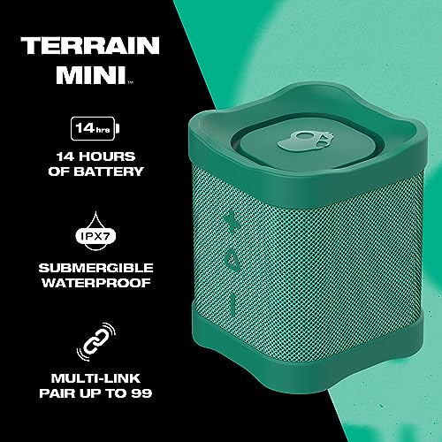 Skullcandy Terrain Mini Wireless Bluetooth Speaker - IPX7 Waterproof Portable Speaker with Dual Custom Passive Radiators, 14 Hour Battery, Nylon Wrist Wrap, & True Wireless Stereo (Green)