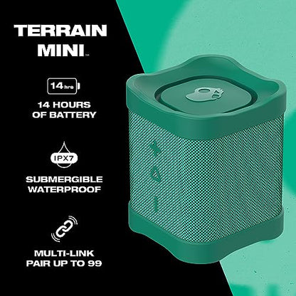 Skullcandy Terrain Mini Wireless Bluetooth Speaker - IPX7 Waterproof Portable Speaker with Dual Custom Passive Radiators, 14 Hour Battery, Nylon Wrist Wrap, & True Wireless Stereo (Green)