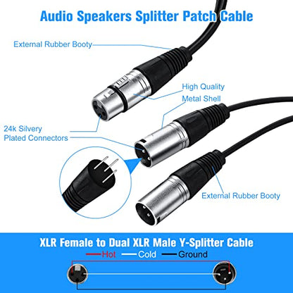Kigeli XLR Y Splitter Cable 1 Female to 2 Male Patch Cable Balanced Microphone Cord Audio Adaptor for Speaker Stereo Mic to L and R Audio Track, 1 Foot(10 Pcs)