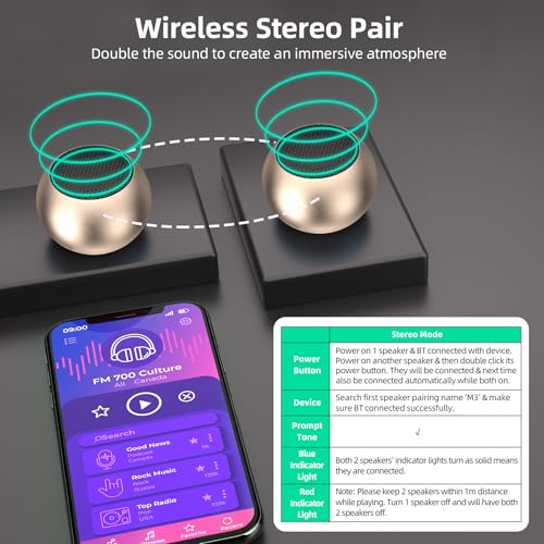 2Pack Portable Mini Speakers, Bluetooth Tiny Speakers,Wireless Micro Speaker for Phone/PC/Tablet, Rechargeable Battery, Built-in Microphone, Cute Mini Speaker with Strap to Carry, Gold - color: Gold