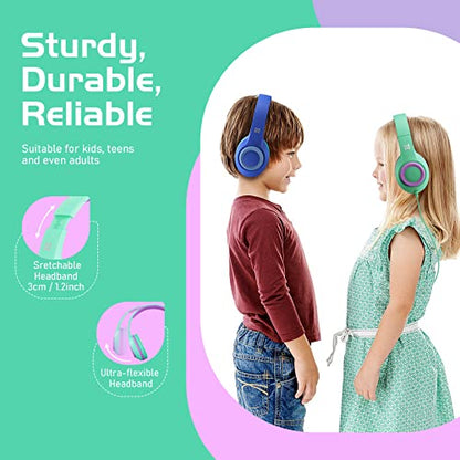 Kids Headphones with Mic, 94dB Volume Limit Over Ear Kids Headphones Wired for School - Mint