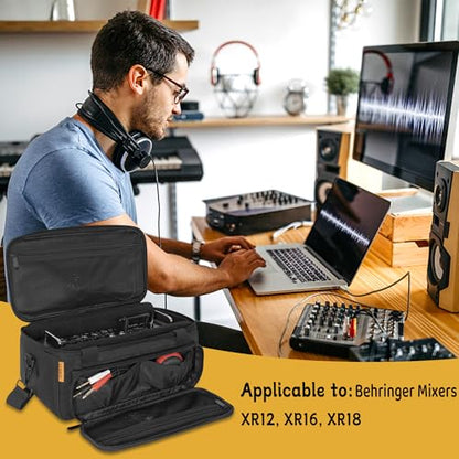 Padded Mixer Carry Bag Fits Behringer X-AIR Series Mixers（ XR12，XR16，XR18）, L 14.6" x W 7.5" x H 6.7" Black